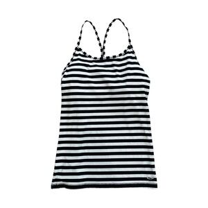 Women's Small Black White Striped Sporty Strappy Athleisure Stretchy Padded Tank